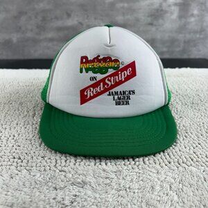 Vintage Red Stripe Beer Mesh Snapback Trucker Hat OSFA Two Tone Reggae Cap